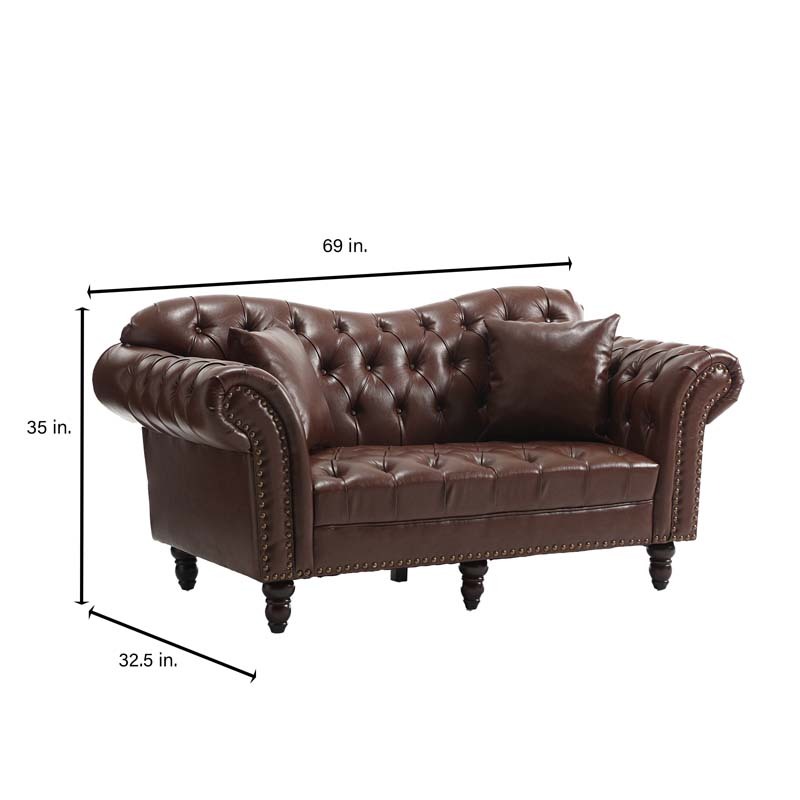 Chesterfield Leather Sofa Set Tufing Button Design