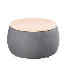 Round Storage Ottoman Coffee Table Footstool with Wood Cover for Living Room