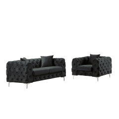 Contemporary Sofa sets with Deep Button Tufting Dutch Velvet Black