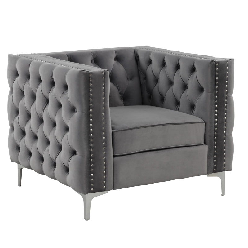 Accent Chair with Deep Dutch Velvet - Grey