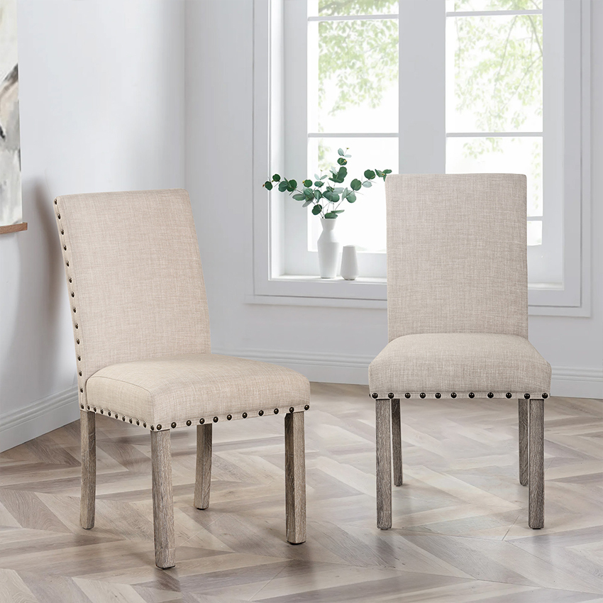 Log Rural Style Dining Table Set Dining Table and Chair Set with a Combination of Linen and Solid Wood