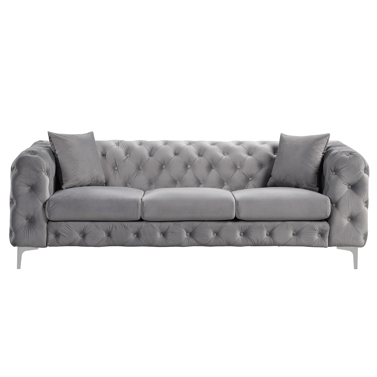 Contemporary Sofas Set with Button Tufting Dutch Velvet - Grey