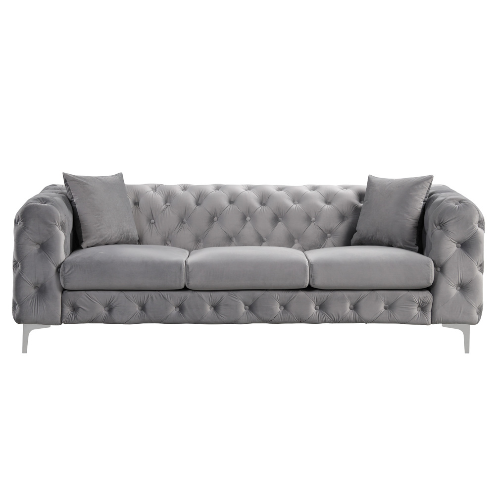 Contemporary Sofas Set with Button Tufting Dutch Velvet - Grey