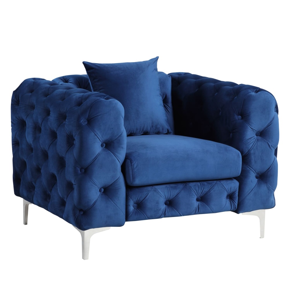 Contemporary Accent Chair with Deep Button Tufting Dutch Velvet - Navy Blue