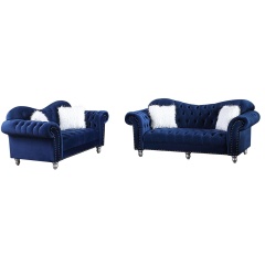 Luxury Classic America Chesterfield Loveseat and Sofa Tufted Camel Back in Blue