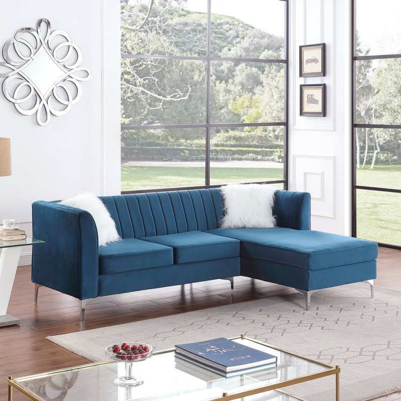 Morden Fort Velvet Sectional Sofa with Right Chaise, Pillow Included