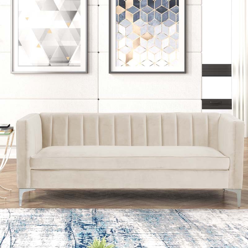 3 Pieces Modern Channel Tufted Velvet Living Room Sets