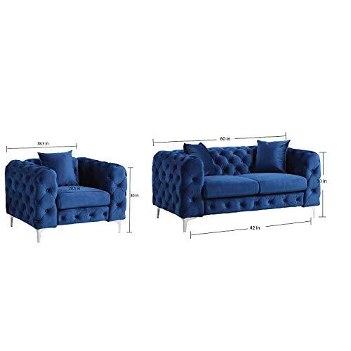 Contemporary Sofa with Deep Button Tufting Dutch Velvet - Navy Blue