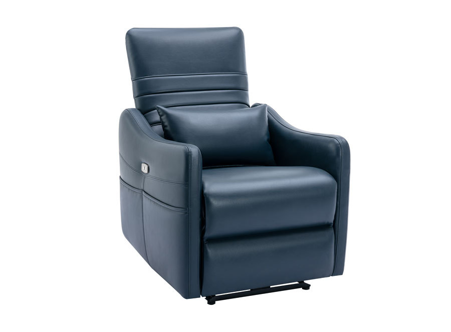 Power Recliner Chair Blue Recliners Upgraded Breathable Leatherette with USB Charge Port & Side Pockets Lumbar Pillow Included