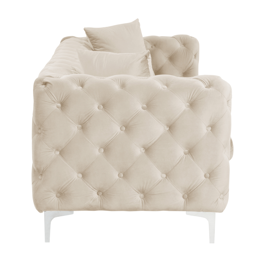 Contemporary Sofa Couch with Deep Button Tufting Dutch Velvet - Beige