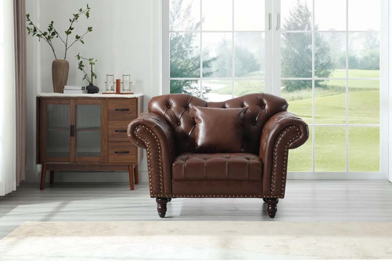 Chesterfield Leather Sofa Set Tufing Button Design