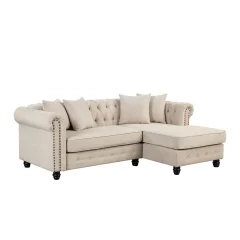 Linen Chesterfield Sectional sofa in Beige