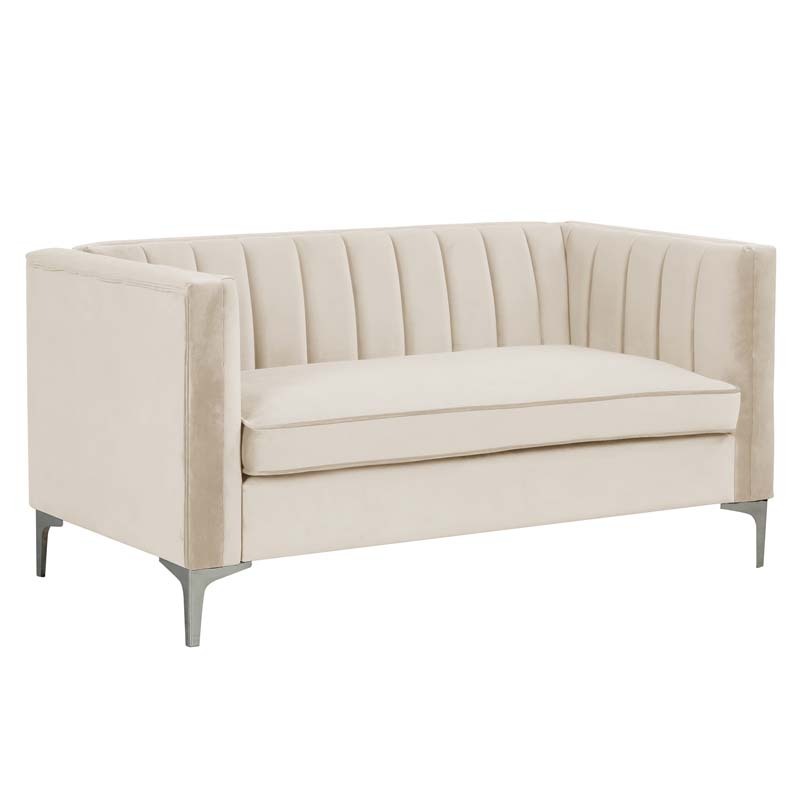 Modern Channel Tufted Velvet Loveseat for Living Room