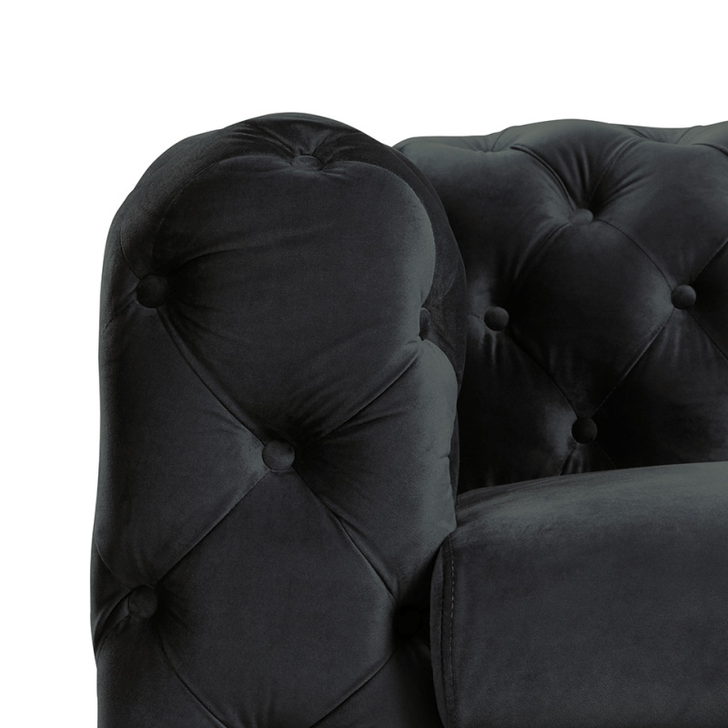 Contemporary Sofa Couch with Deep Button Tufting Dutch Velvet Black