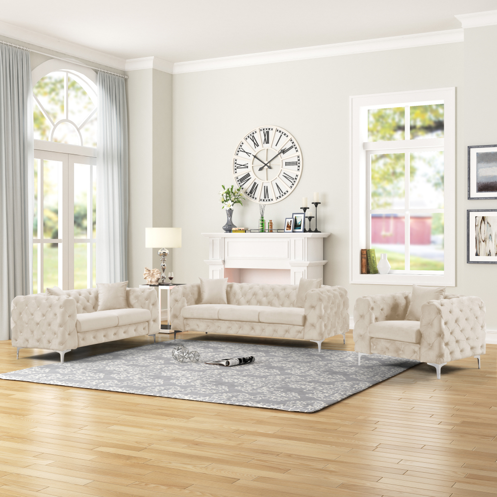 Contemporary Sofa  with Deep Button Tufting Dutch Velvet