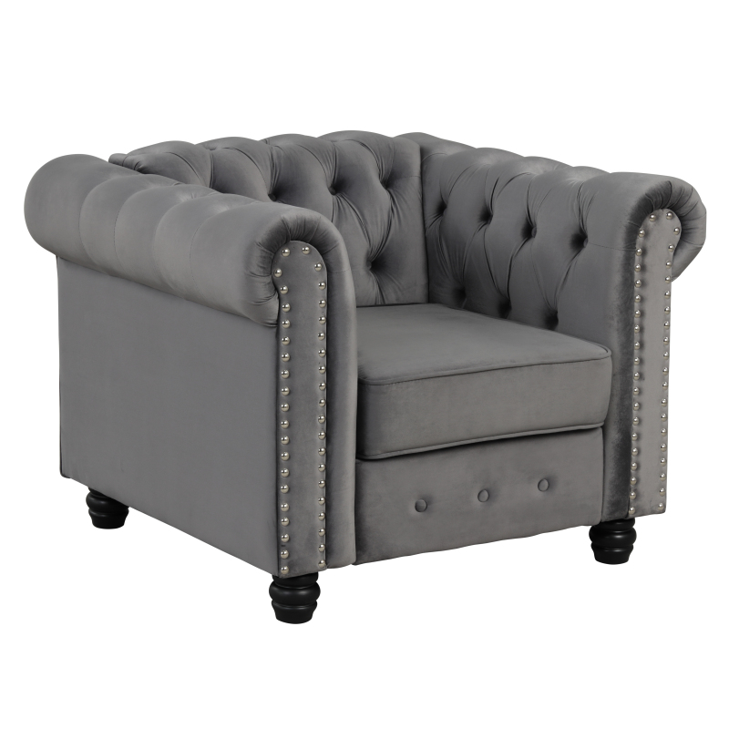 Contemporary Accent Chair with Deep Button Tufting Dutch Velvet - Light Grey