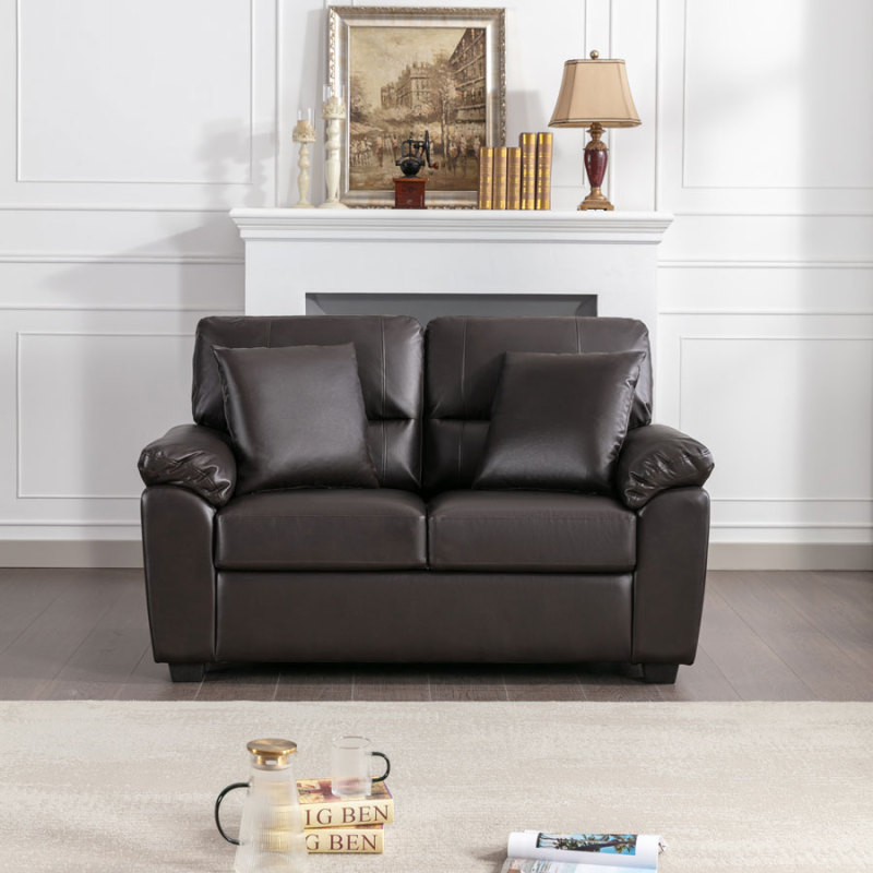 Garrin Series 61 in. Chocolate Brown PU Leather 2-Seater Loveseat with Pillows