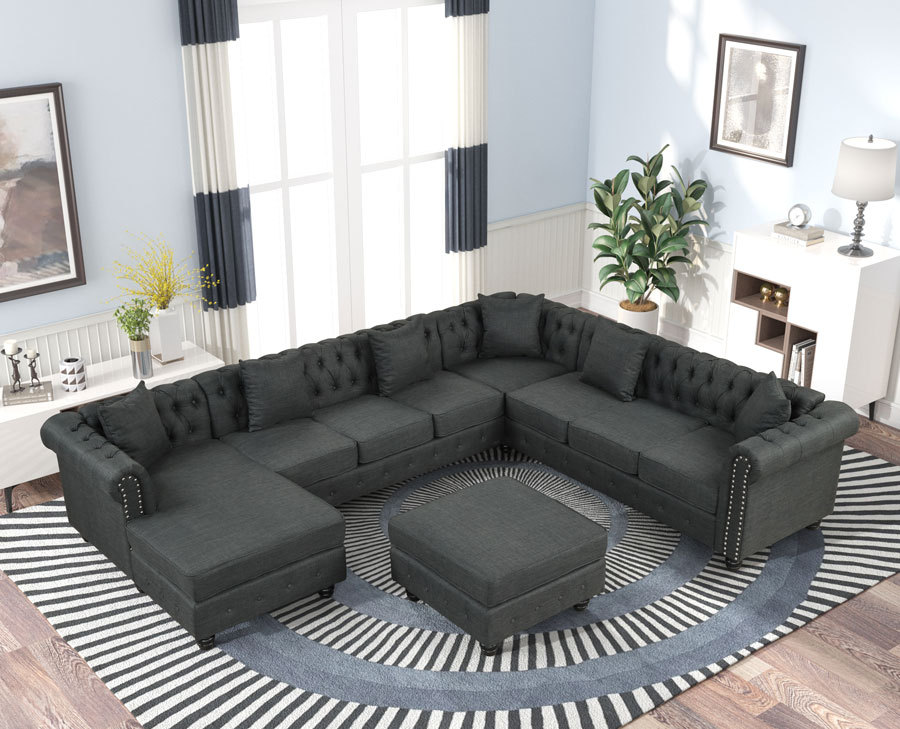 Linen Master four-piece sofa Living Room Collection Curve Sofa with Footrest