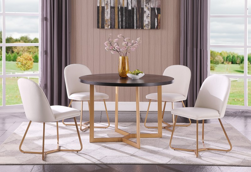 Round Dining Table Set for 4 Velvet Upholstered Chair