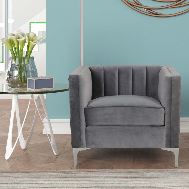 Modern Channel Tufted Velvet Chair for Living Room