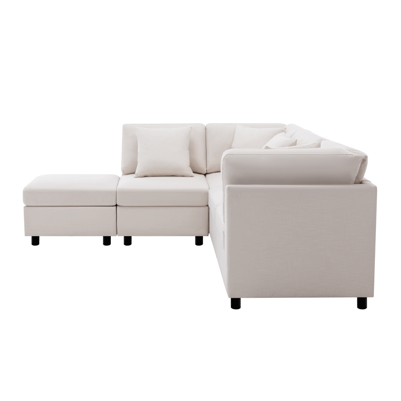 L-Shaped Sectional Sofa Modular Sofa Couch with Ottoman, Modern Beige Linen 4 Seater Sectional Convertible U Shaped Sofa for Living Room, Apartment, Easy Assembly