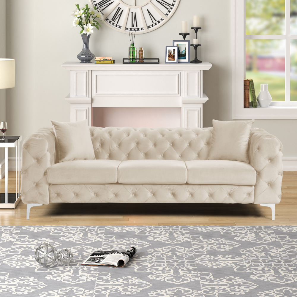 Couches for Living Room  Furniture Sets 2 Pieces Dutch Velvet - Beige