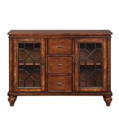 Sideboard & Buffets Cabinet with Iron Framed Glass Doors, 3 Drawers and Adjustable Shelves Accent Display Storage Distressed Console Cabinet for Entryway Living Room Bedroom Kitchen