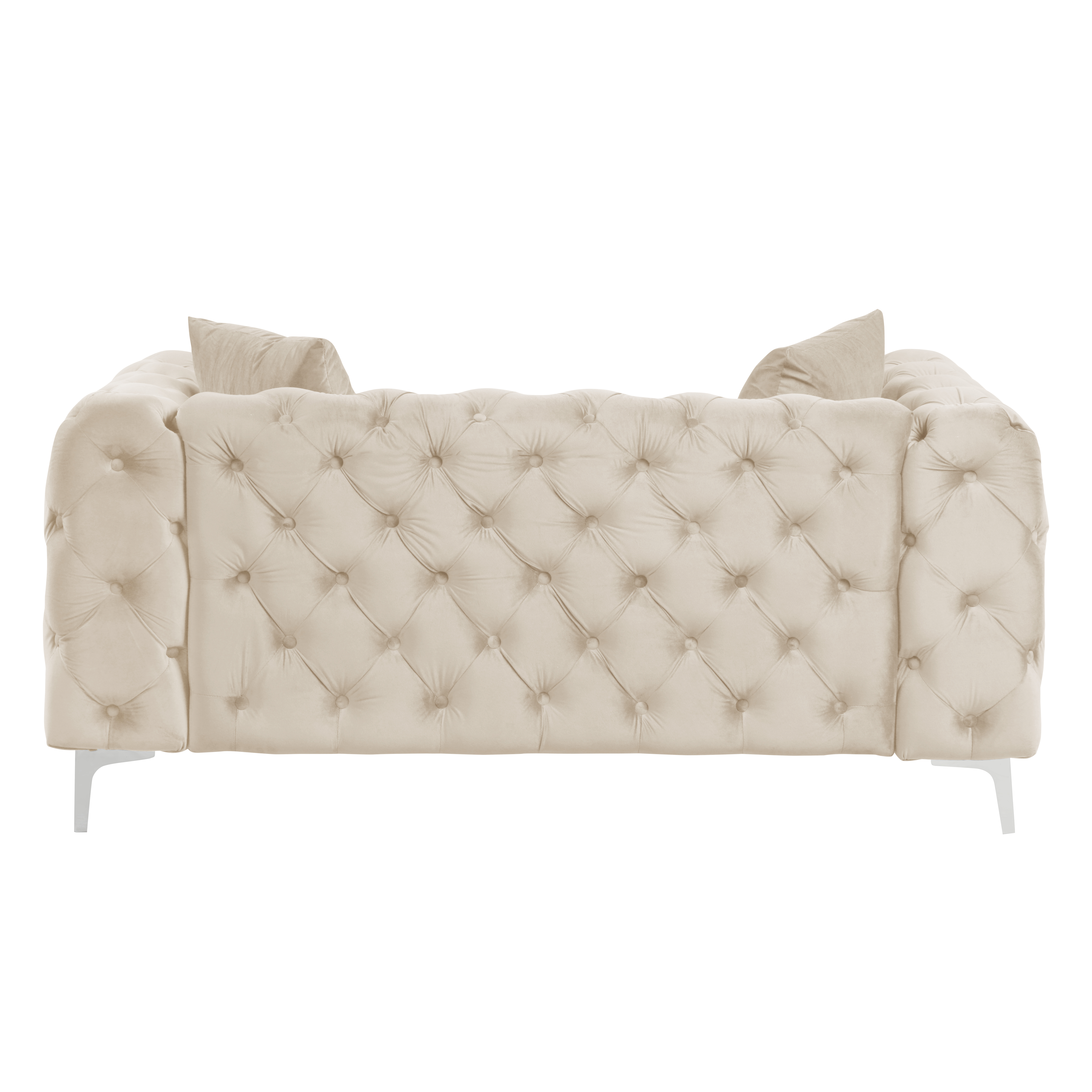 Contemporary Love Seat with Deep Button Tufting Dutch Velvet - Beige