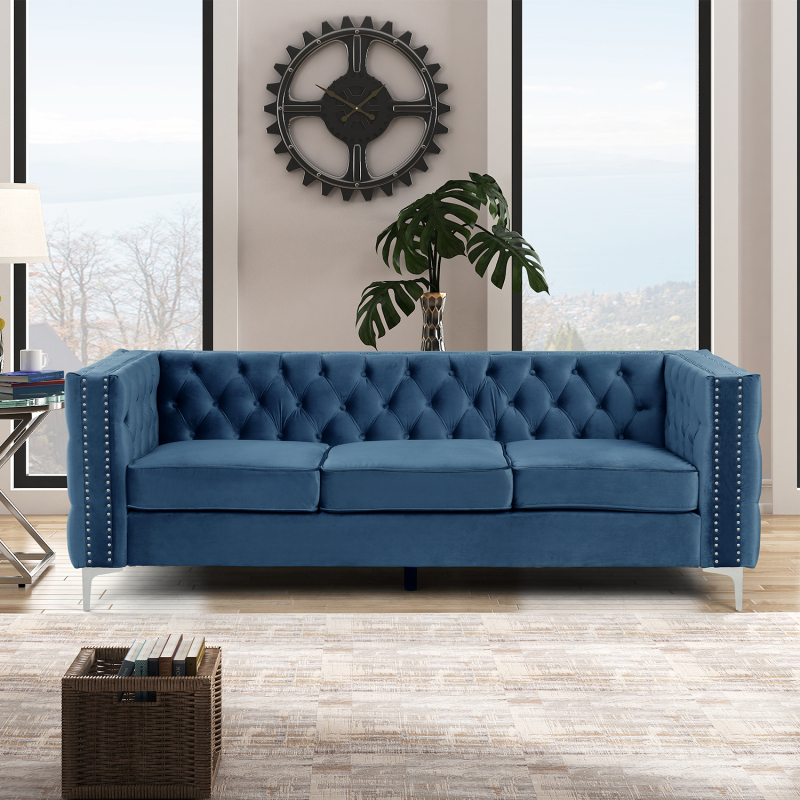 Couches for Living Room 3 Pieces Velvet - Blue