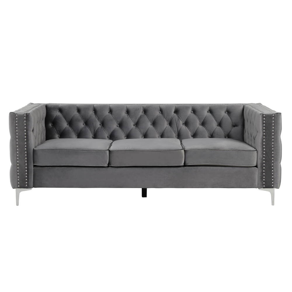 Couches for Living Room 3 Pieces Velvet  - Grey