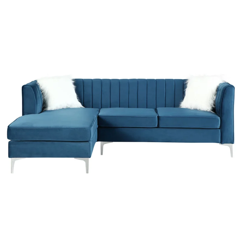 Morden Fort Velvet Sectional Sofa with Right Chaise, Pillow Included