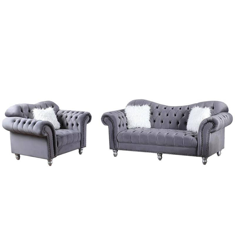 Luxury Classic America Chesterfield Sofa  Tufted Camel Back - Grey