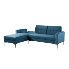 Velvet Sectional Sofa, L Shaped Reversible Adjustable Futon Chaise Couch