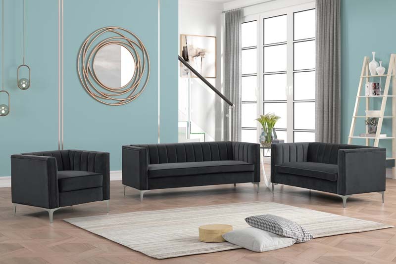 3 Pieces Modern Channel Tufted Velvet Living Room Sets
