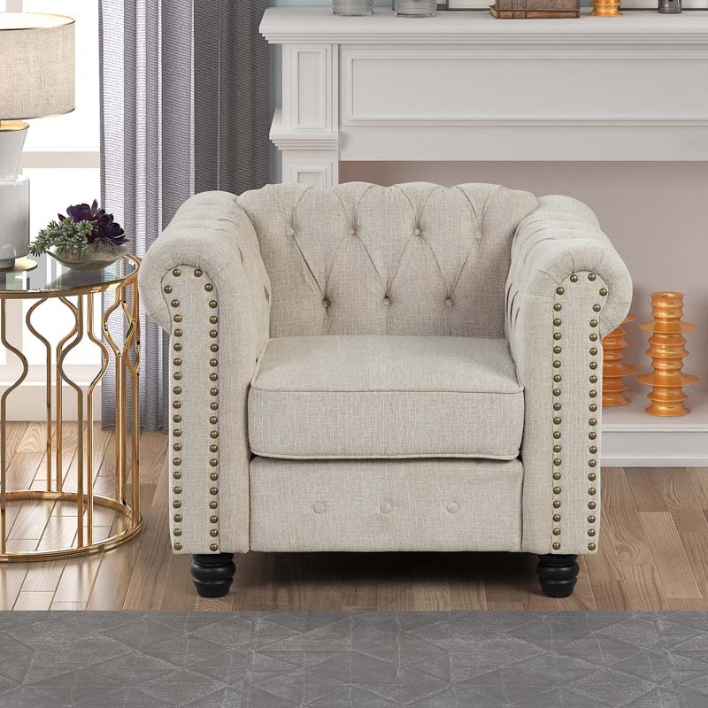 3 Pieces Chesterfield Furniture Sets - Fabric, Beige
