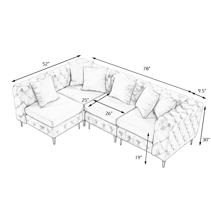 Modular Sectional Sofa L Shape Sofa with Reversible Chaise-Black