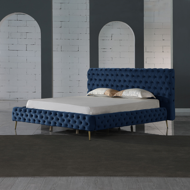 Queen Contemporary Tufted Bed Frame - Blue