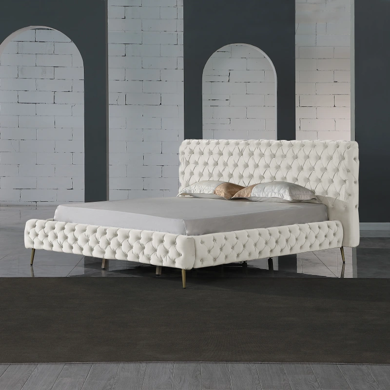 Queen Contemporary Tufted Bed Frame - Cream