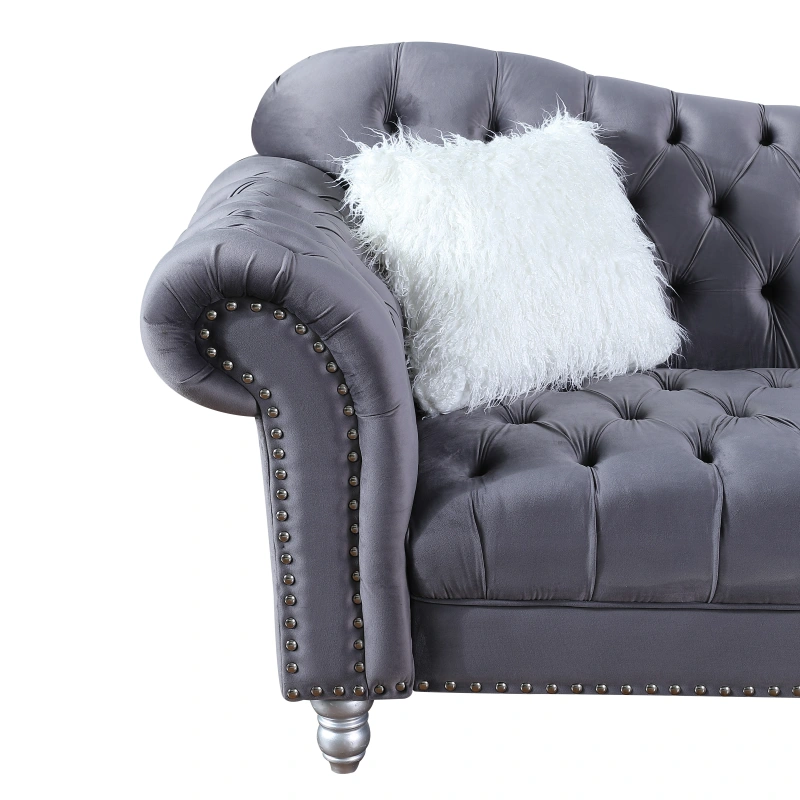 Luxury Classic America Chesterfield Sofa  Tufted Camel Back - Grey