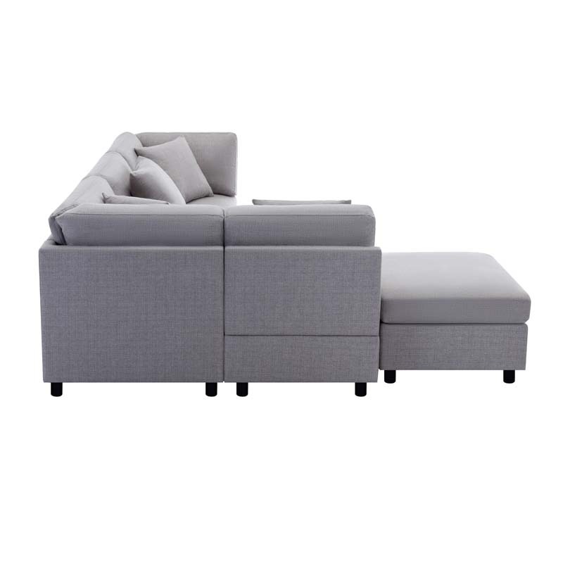 L-Shaped Sectional Sofa Modular Sofa Couch with Ottoman, Modern Beige Linen 4 Seater Sectional Convertible U Shaped Sofa for Living Room, Apartment, Easy Assembly