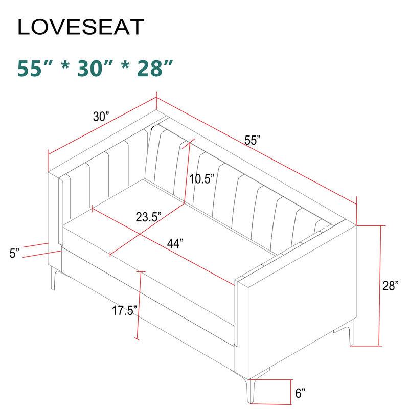 Modern Channel Tufted Velvet Loveseat for Living Room