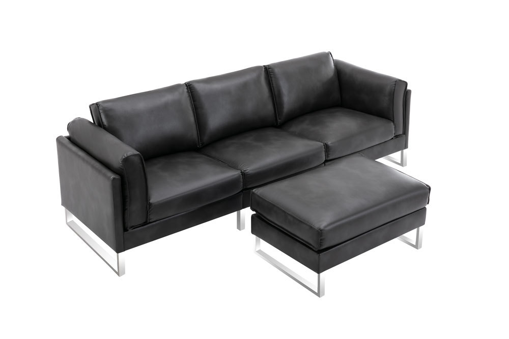 Leather Three Seat Sofa & Matching Footrest