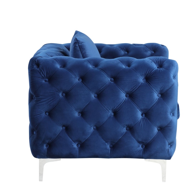 Contemporary Accent Chair with Deep Button Tufting Dutch Velvet - Navy Blue