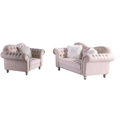 Luxury Classic America Chesterfield Chair and Loveseat Tufted Camel Back  in Beige