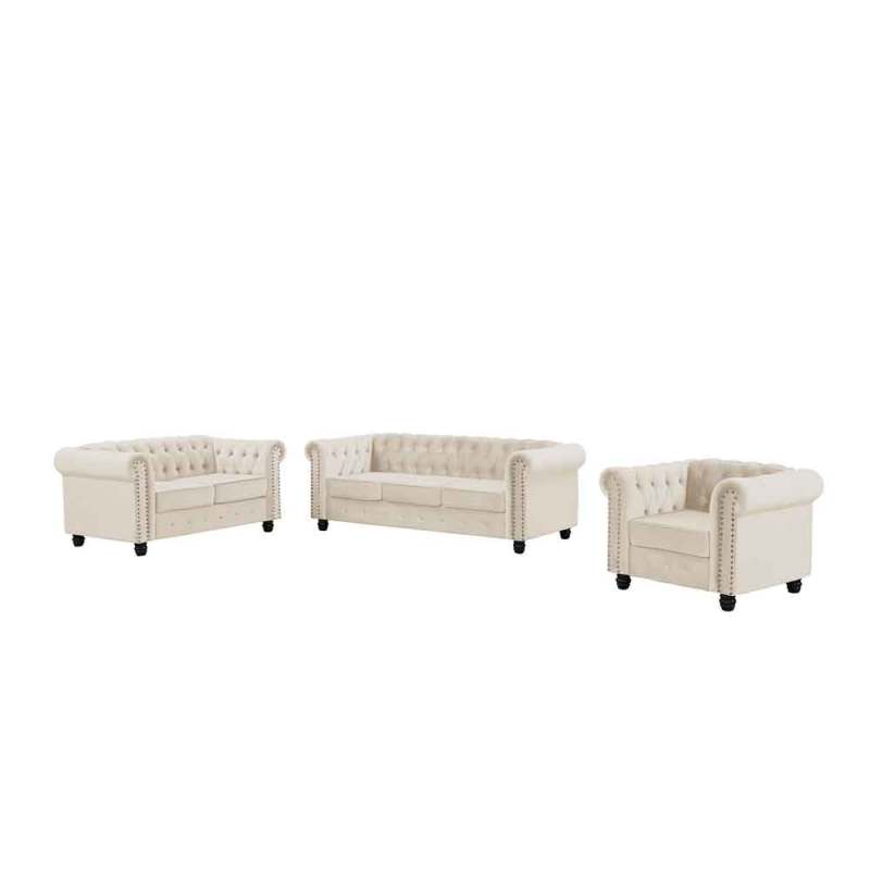 Chesterfield Furniture Sets 3 Pieces Velvet - Beige