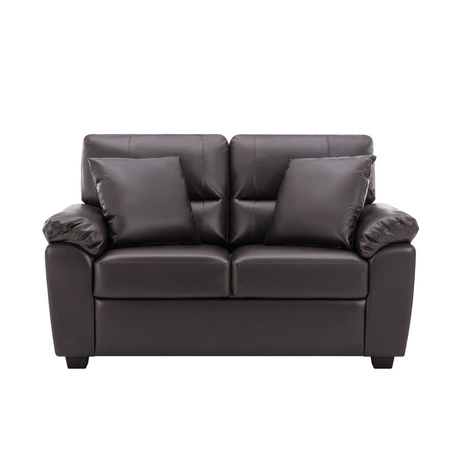 Sofa Collection 2 Pieces  Flared Arm PU Leather Mid-Century Modern Upholstered Sofa in Chocolate Brown