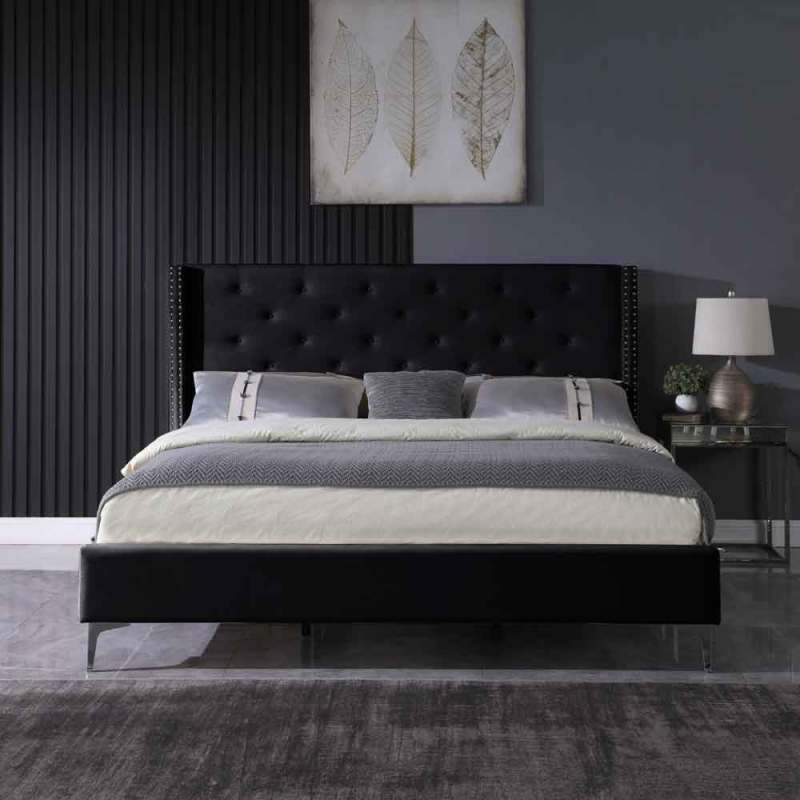 California King/ King size Velvet Bed Frame Upholstered Platform Bed - Cream