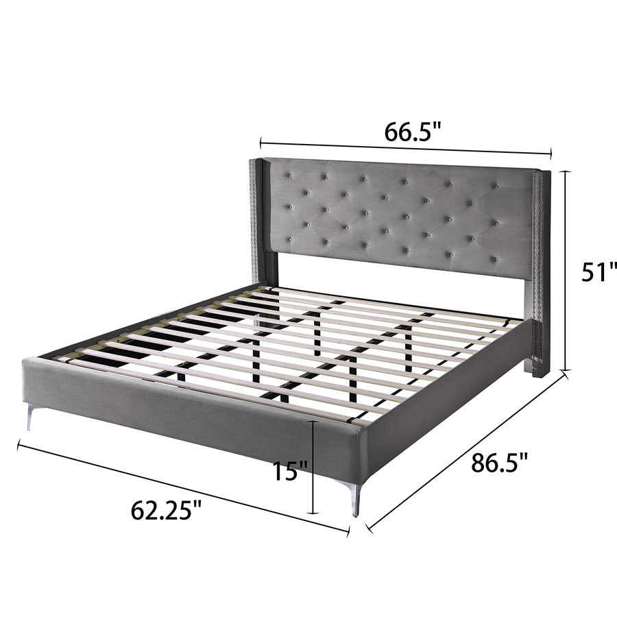 California King/ King size Velvet Bed Frame Upholstered Platform Bed - Cream
