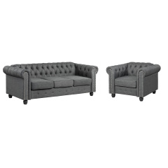 Chesterfield Linen Furniture Chair and Sofa Sets 2 Pieces - Grey