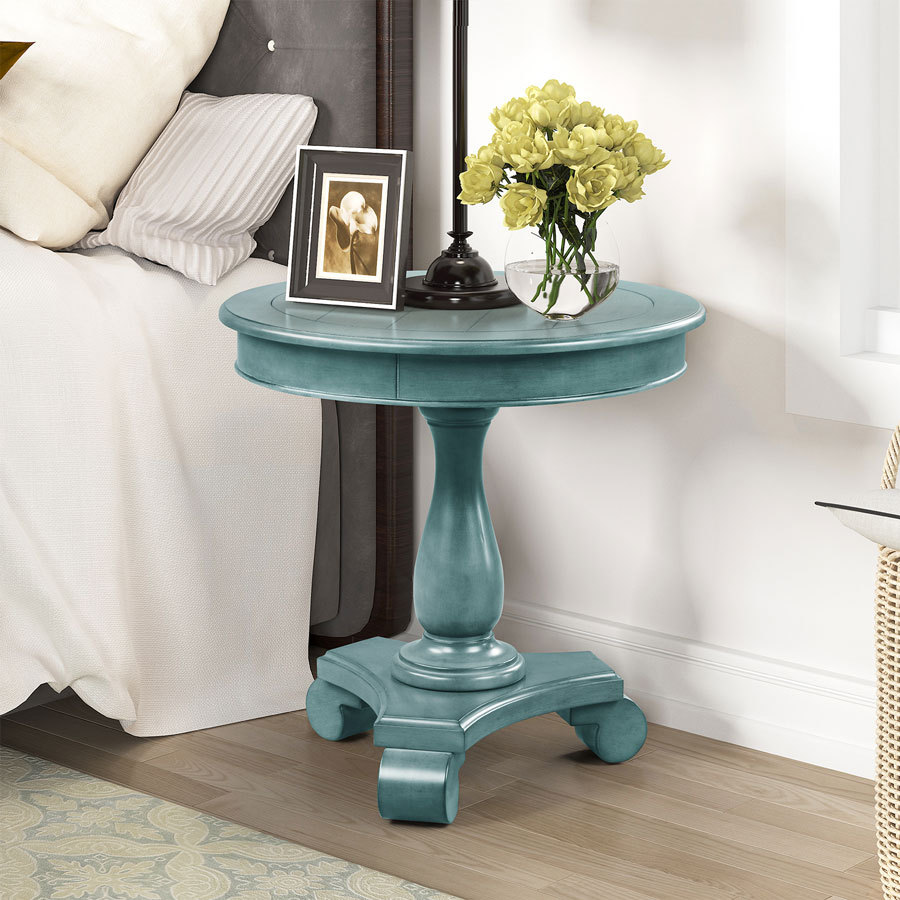 Round End Table Small Wood Pedestal Side Table